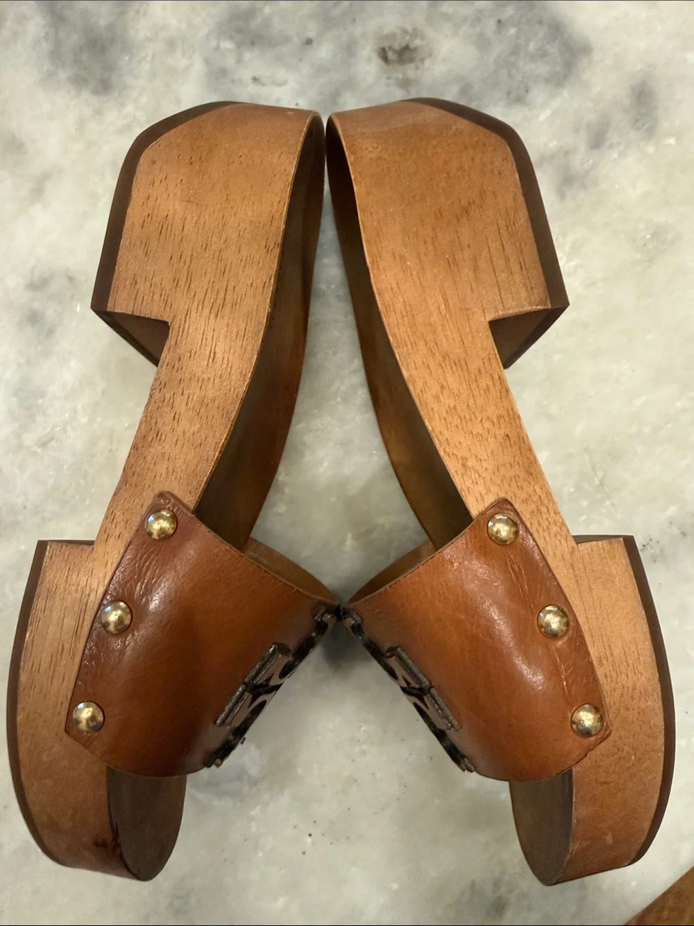 Tory Burch Tan Leather Ines Clog Slide with Logo